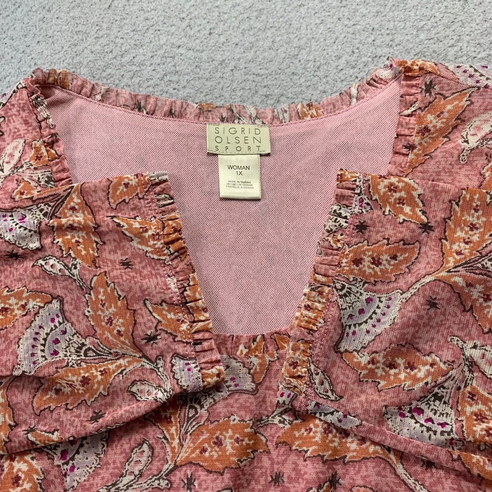 SIGRID OLSEN Blouse Womens 1X Top Paisley Pink - Picture 7 of 8